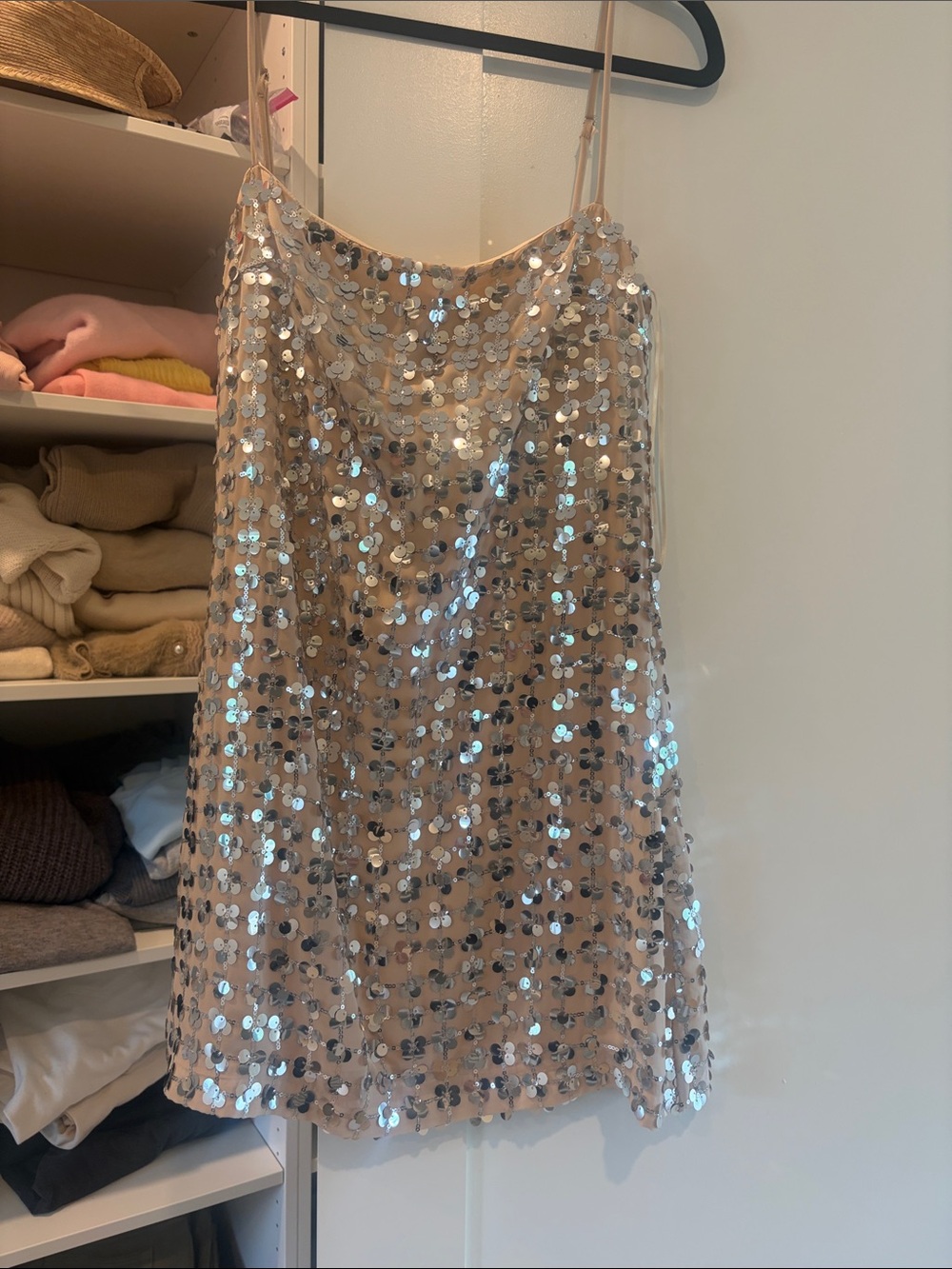 Zara Nude Sequin Mini Slip Dress